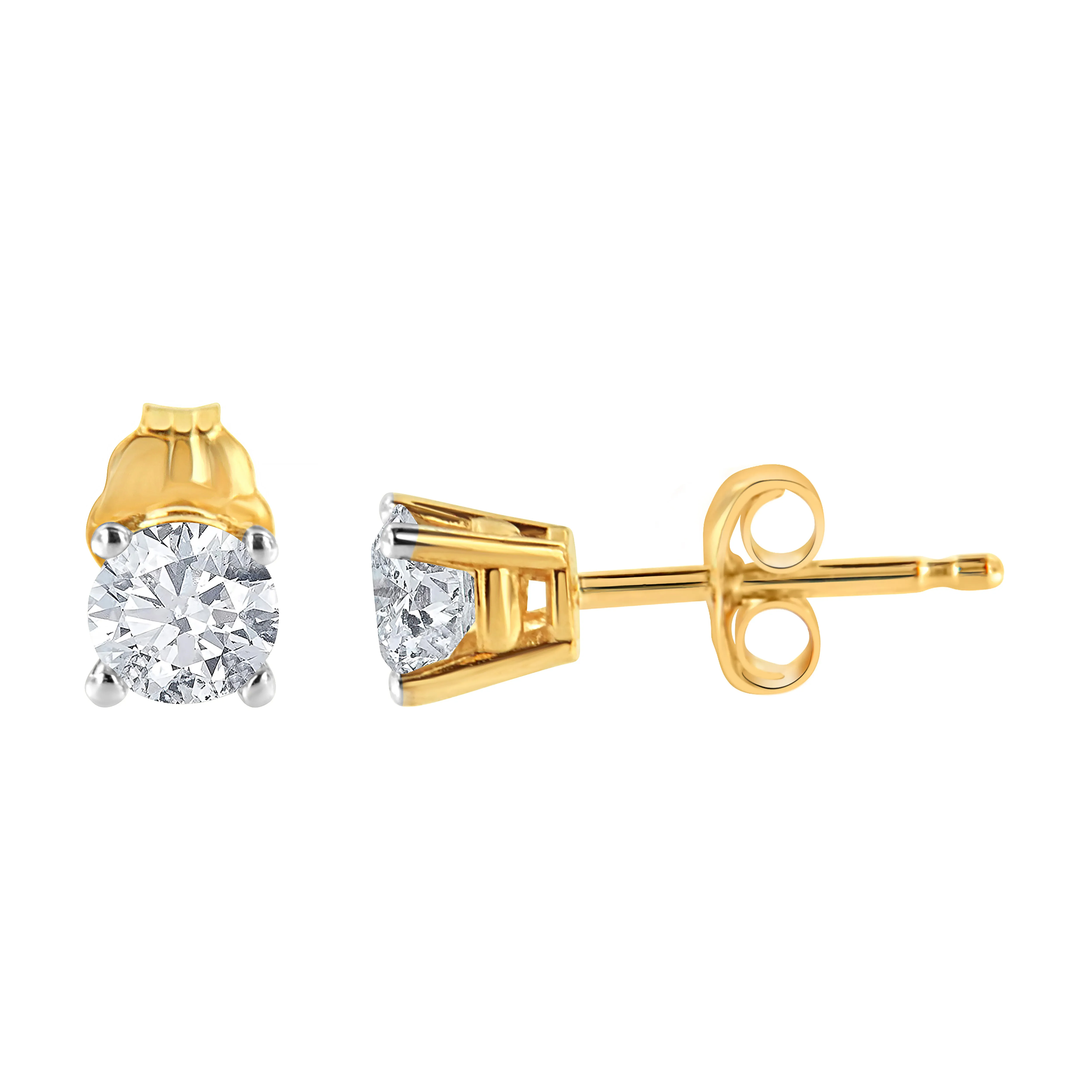 10K Yellow Gold 1/3 Cttw Round Brilliant-Cut Diamond Classic 4-Prong Stud Earrings