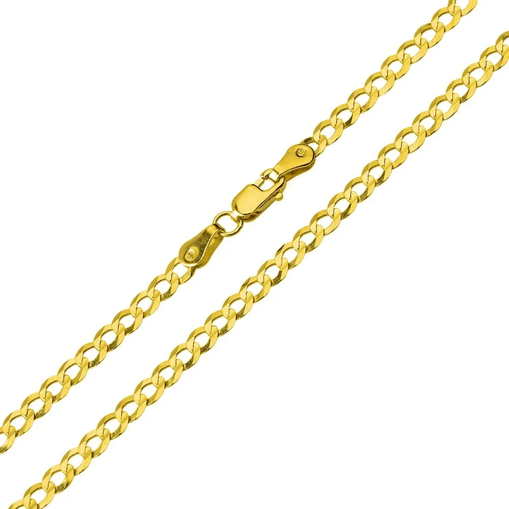 14K Gold Plain Russian Orthodox Cross Pendant Necklace with Cuban Chain Necklace - Yellow Gold