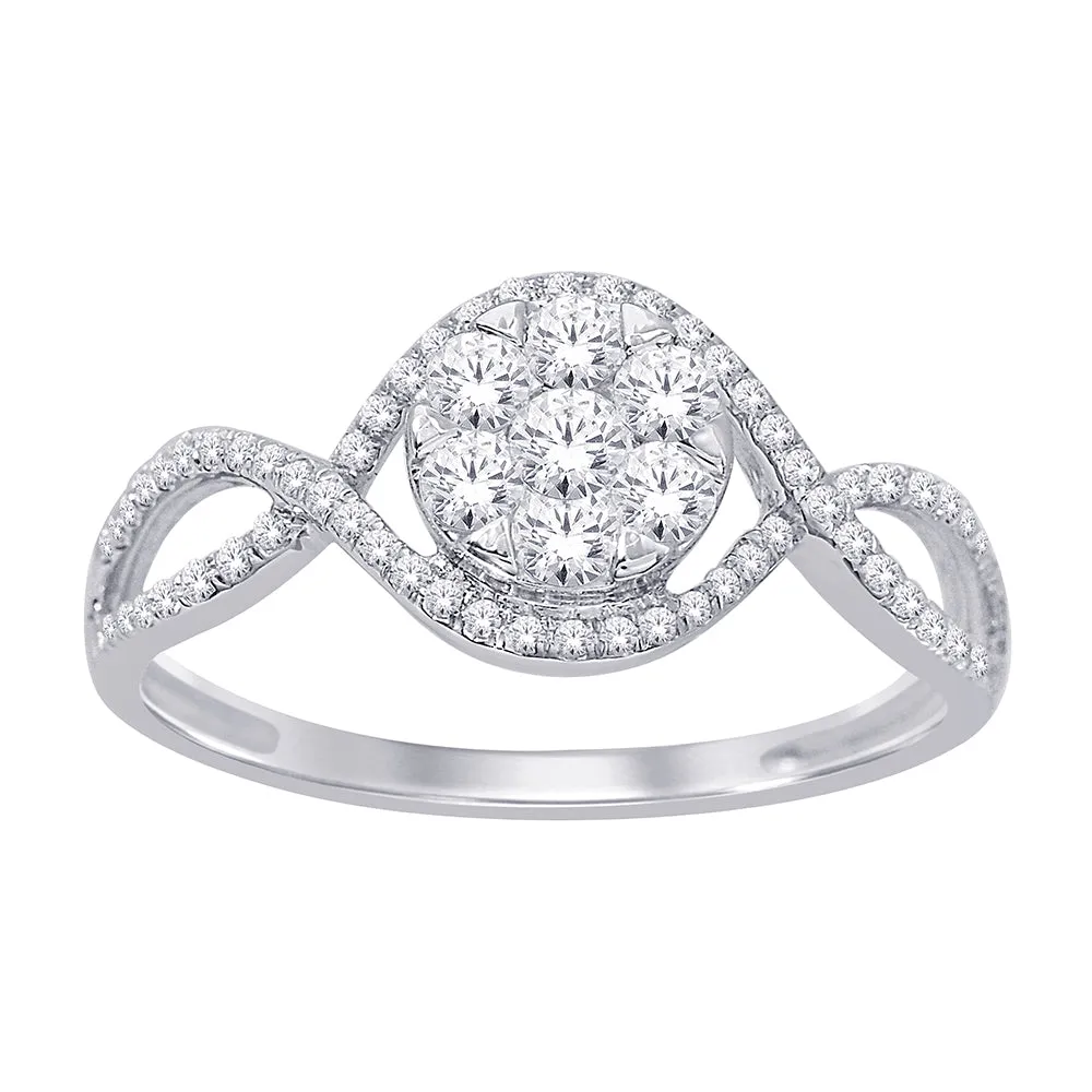 14K White Gold 1/2 Ct.Tw. Diamond Flower Ring