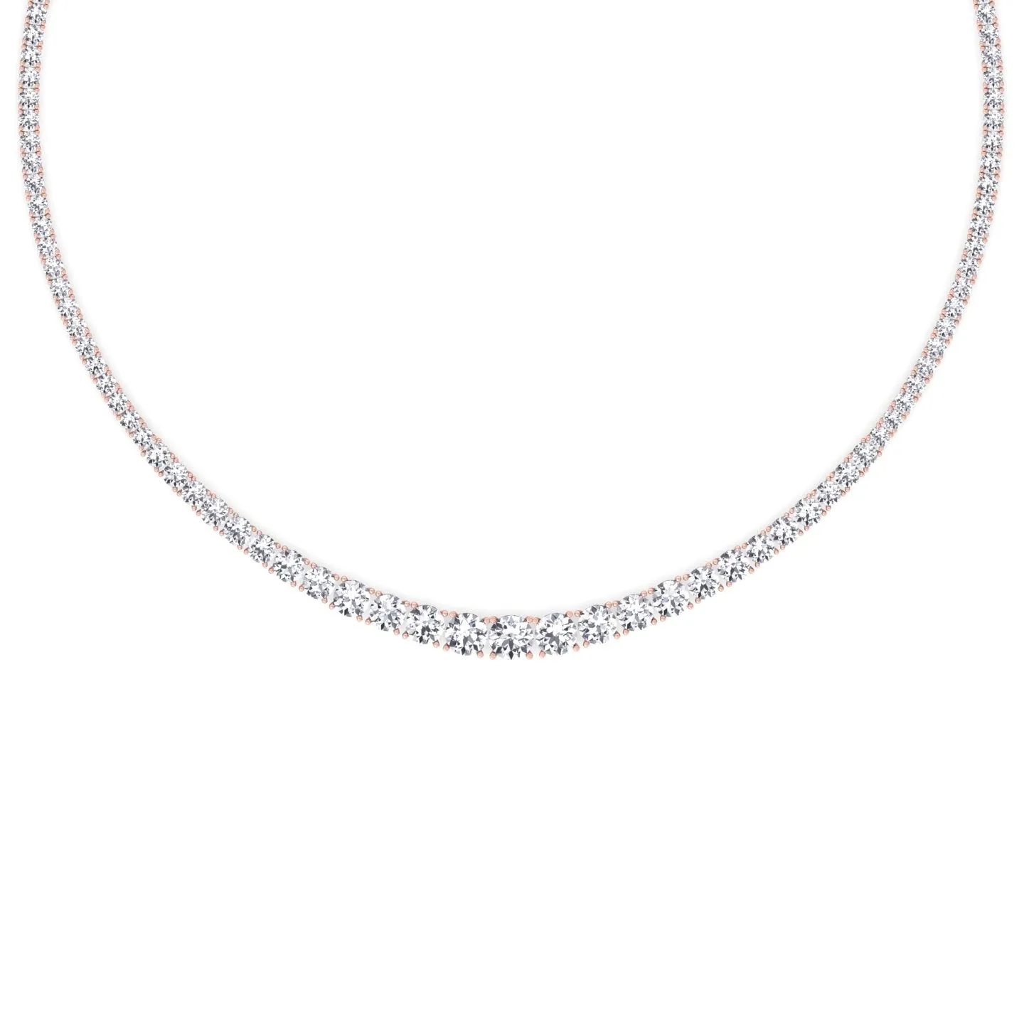 4 Prong Graduated Natural Diamond Tennis Necklace 14K Solid Gold
