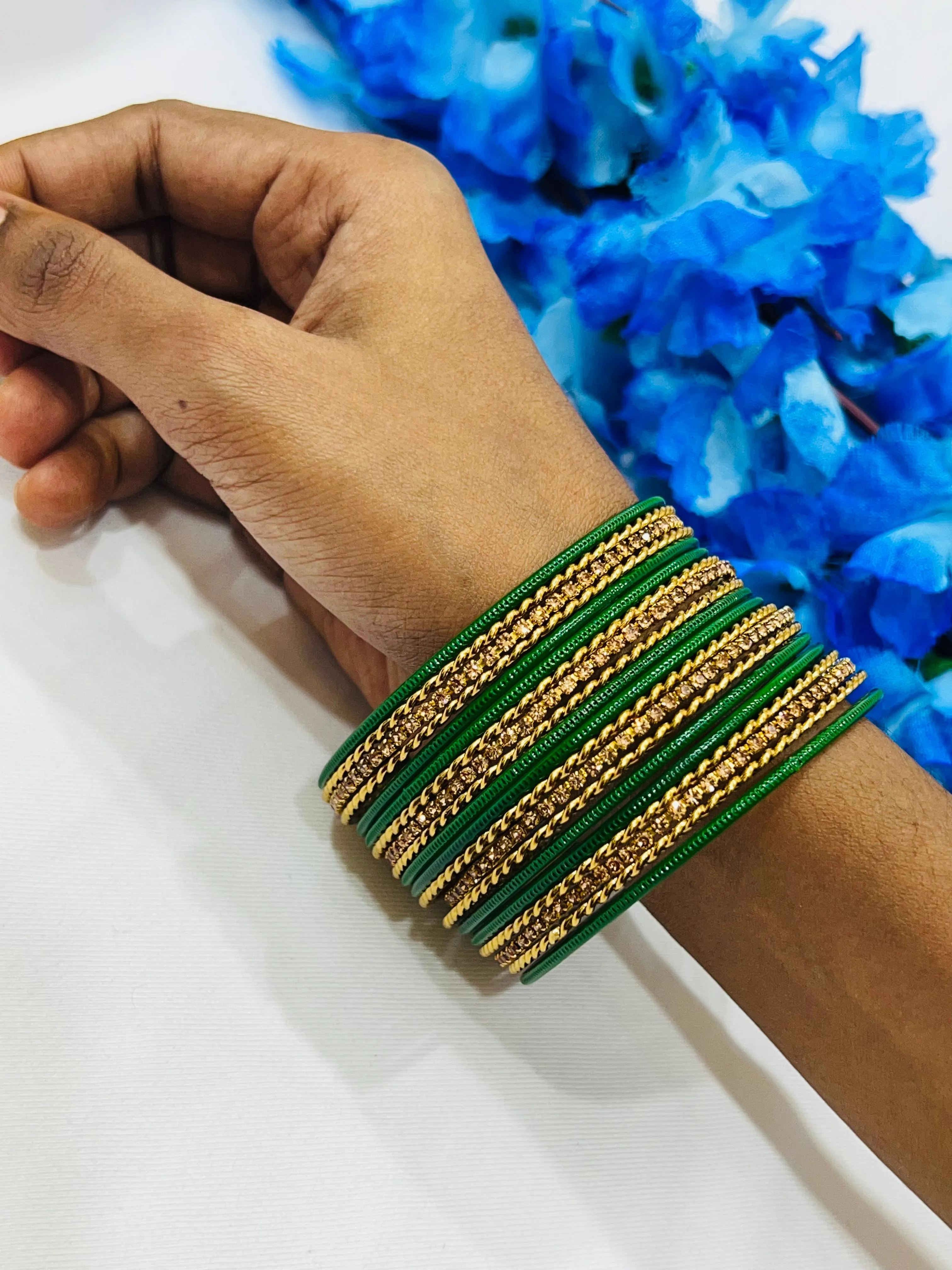 Alluring Green Color Unique Design Metal Bangles For Women
