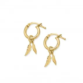 Gold Double Feather Small Hoop Earrings GEH1096