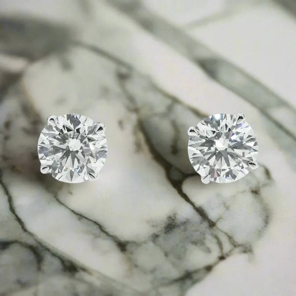 Liyana 7 Carats Solitaire Lab Grown Round Diamond Stud Earrings in 14K White Gold IGI