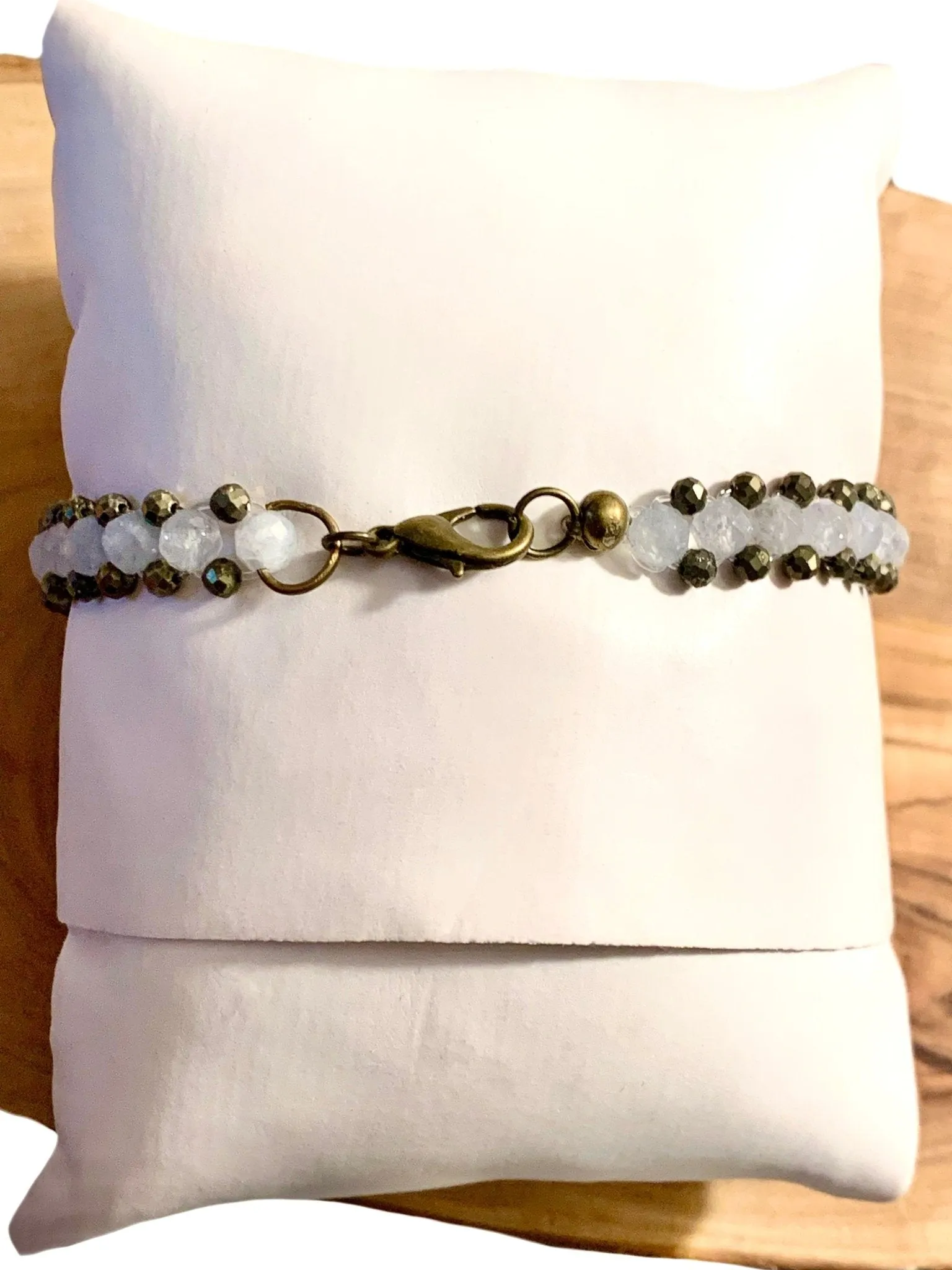 Meryl Handmade Aquamarine and Pyrite Adjustable Bracelet