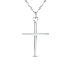 Minimalist Cross Pendant Necklace in Sterling Silver for Teens - Medium Tube Design