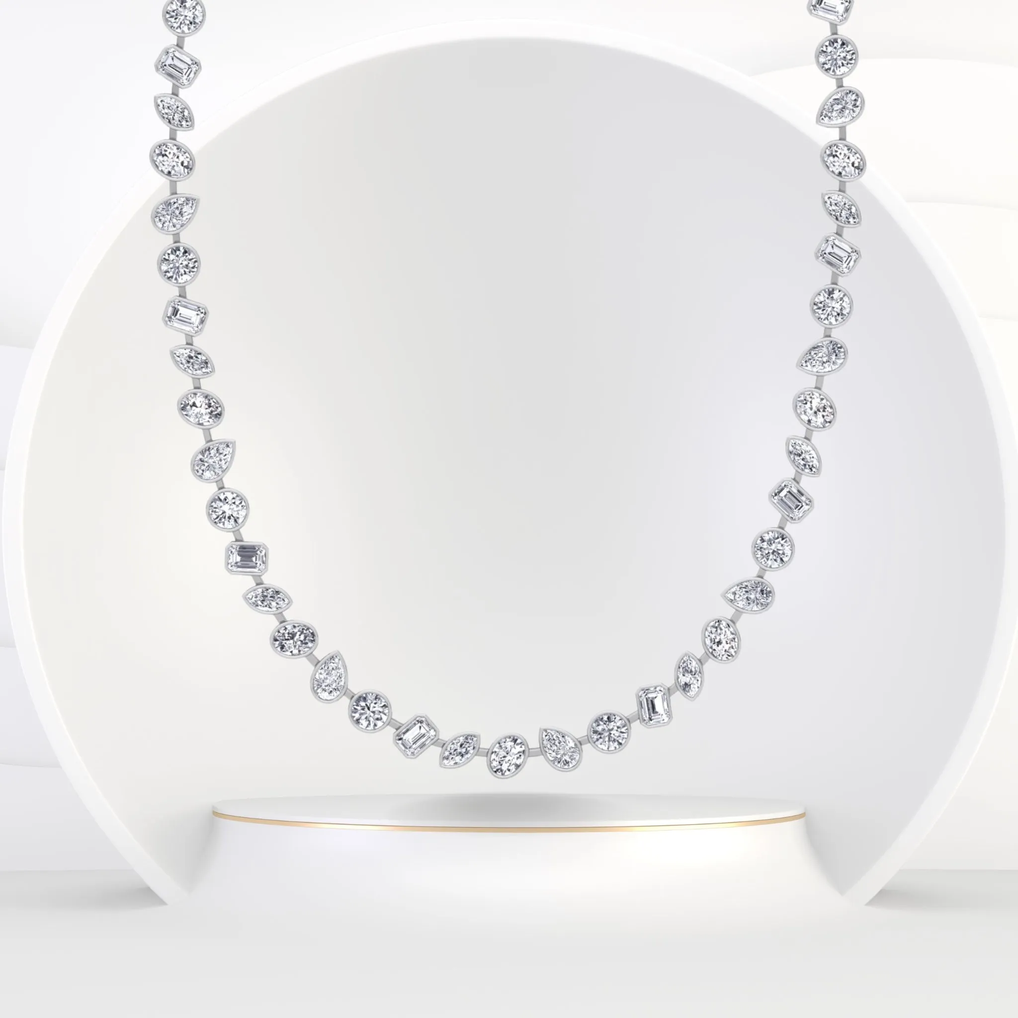 Multi Shape Bezel Set Natural Diamond Tennis Necklace