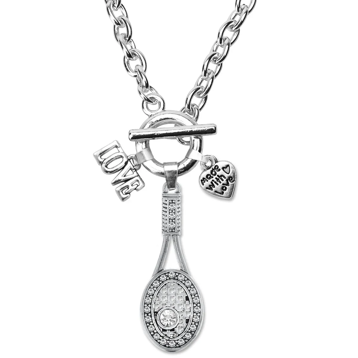 Silver Love Pave Tennis Charm Toggle Necklace