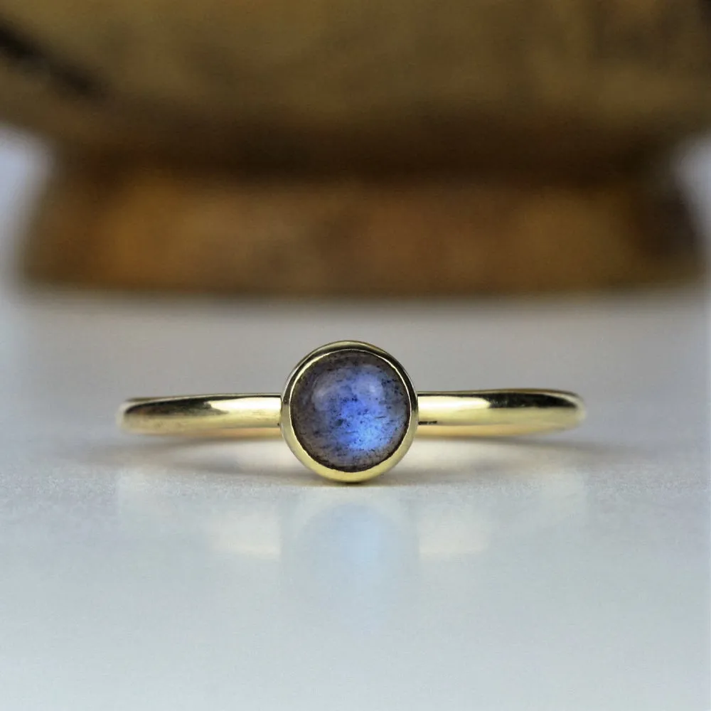 Solid Gold Textured Moon Labradorite & Diamond Stacking Rings