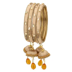 Sukriti Indian Designer Silk Thread Tassel Latkan Velvet Golden Bangle for Girls & Women – Set of 4