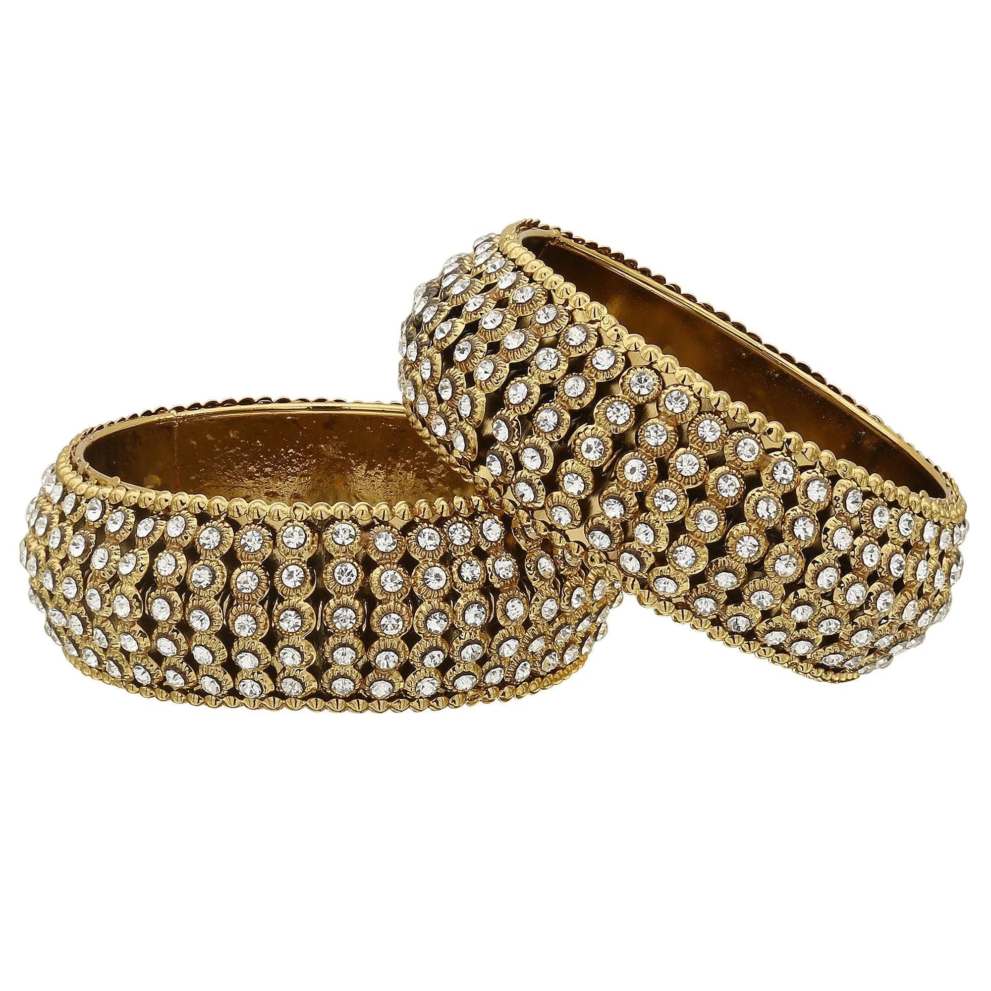 Sukriti Indian Traditional Royal Gold tone Kundan Bracelet Bangles for Girls & Women - set of 2