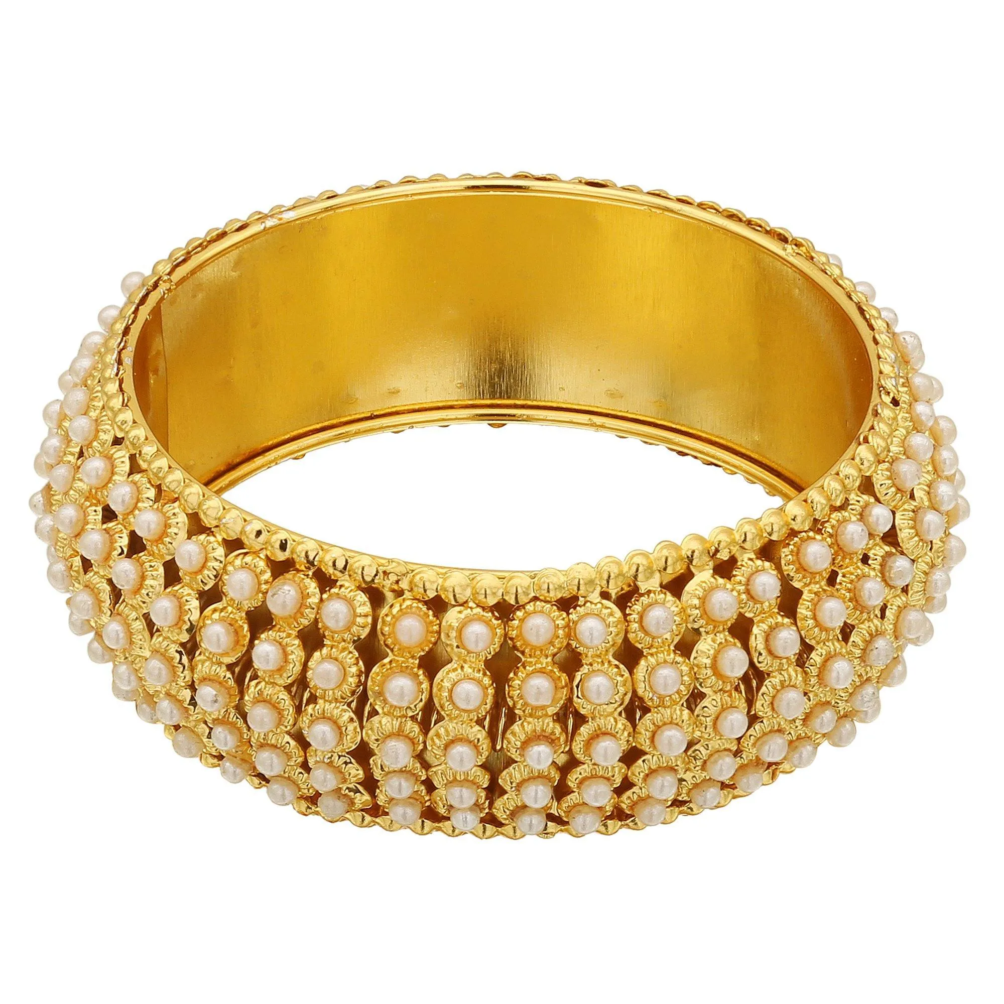 Sukriti Indian Traditional Royal Gold tone Kundan Moti Bracelet Bangles for Girls & Women - set of 2