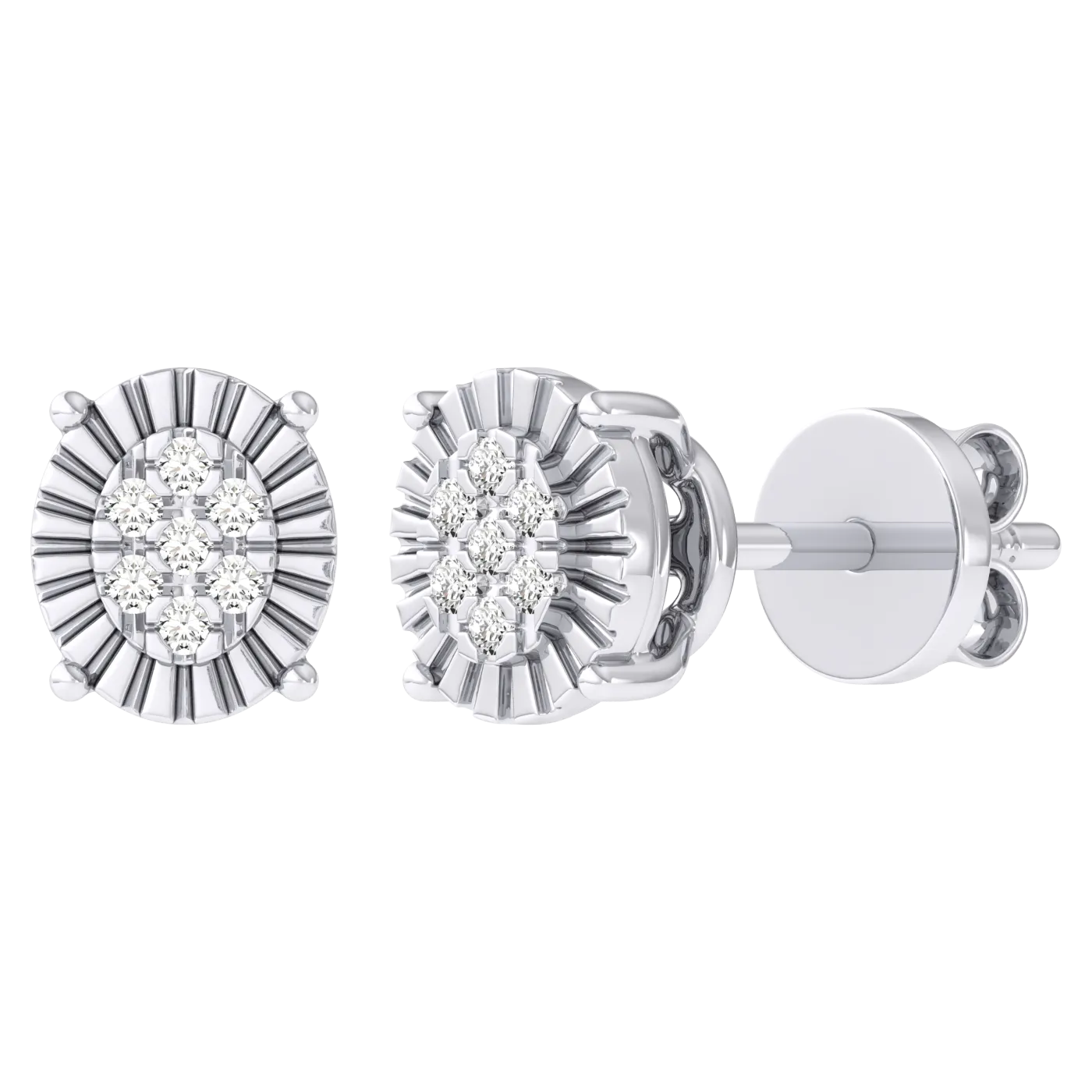 Women's Miracle Plate Oval Shape Diamond Stud Earrings 0.04ct 14K Gold